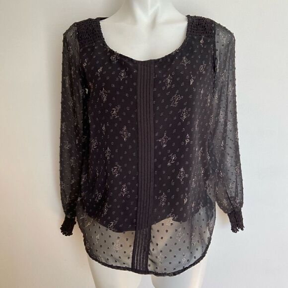 L C Lauren Conrad Sheer long sleeve boho blouse - Picture 1 of 7